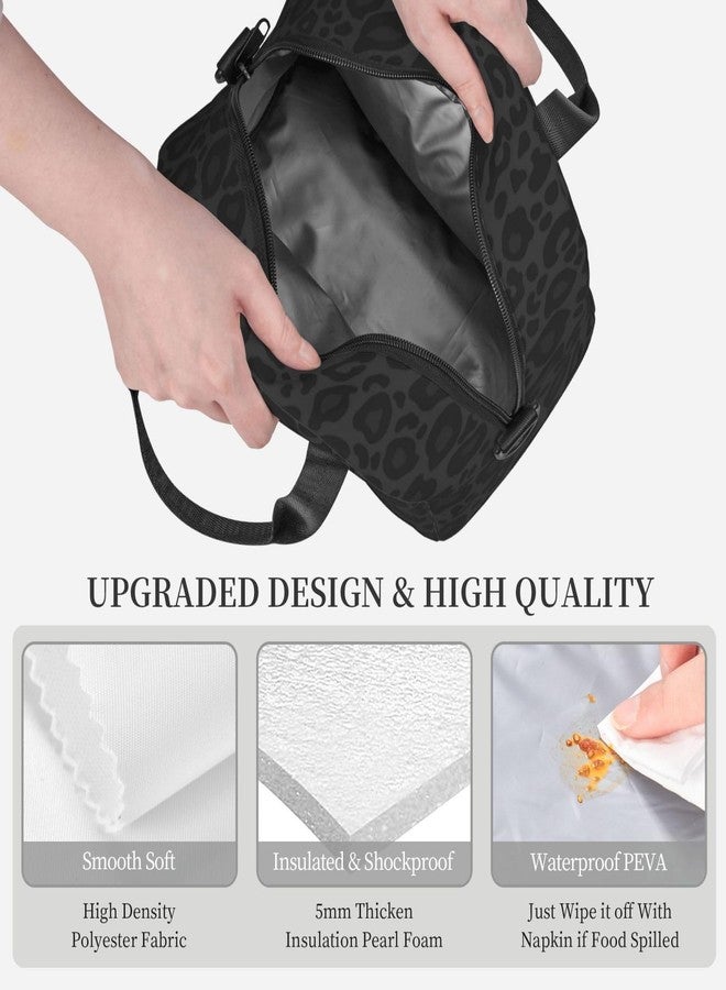 Perinsto Black Leopard Print Lunch Bag Reusable Insulated Lunch Tote Bag Lunchbox Container With Adjustable Shoulder Strap For Office Work School Picnic Travel - Image 5